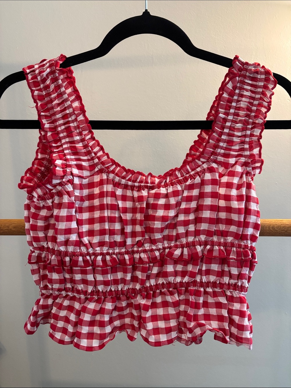 Red Gingham Ruffle Crop Top - Picture 3 of 3